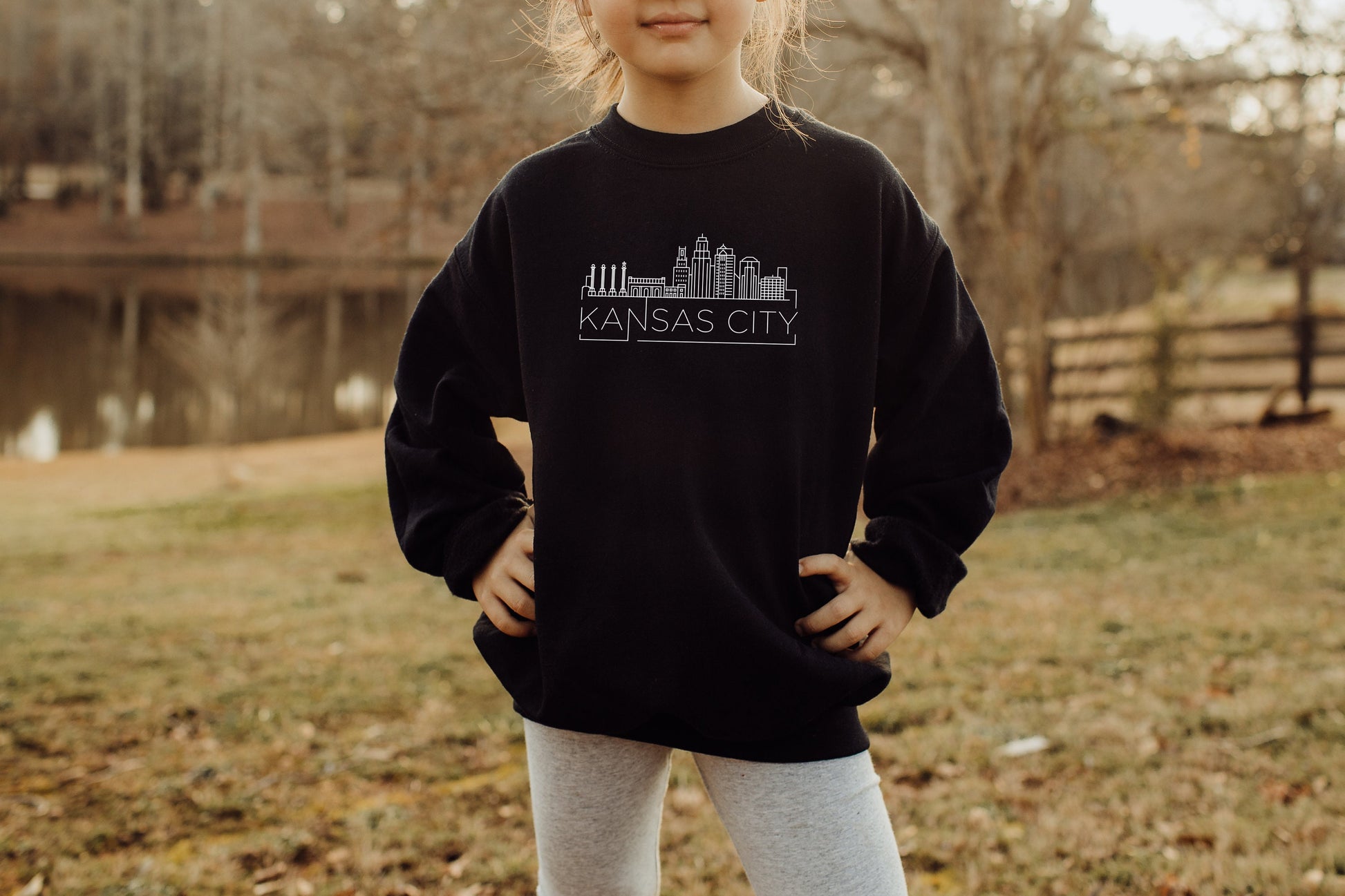 Kansas City Modern Skyline | MADE IN KC | Toddler Infant Kids Black Sweatshirt Long & Short Sleeve T-Shirt | Youth | Soft!