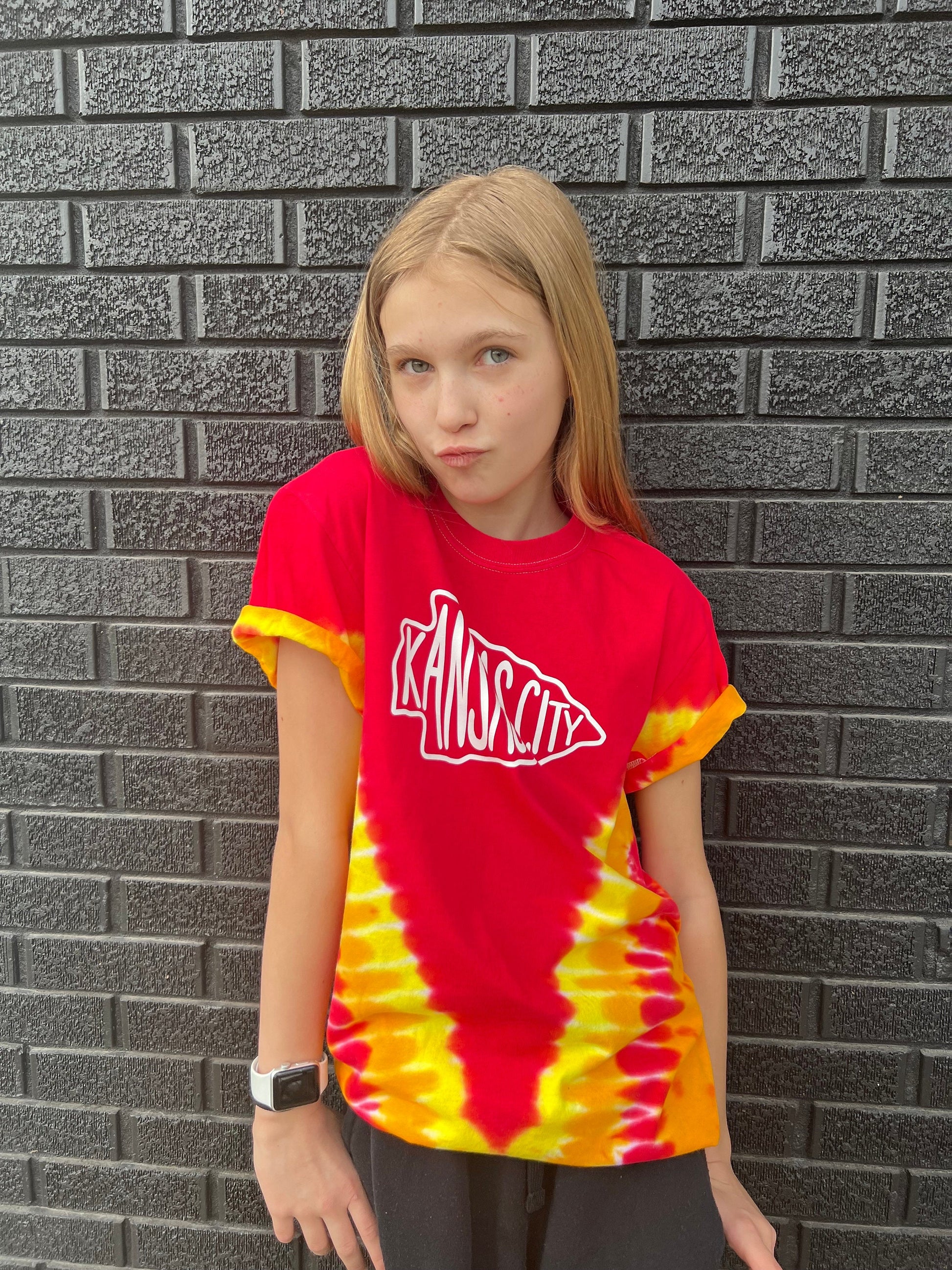 Tie Dye Kansas City Arrowhead | Red Gold White Short Sleeve T-Shirt | Perfect for Game Day! | Made in KC!