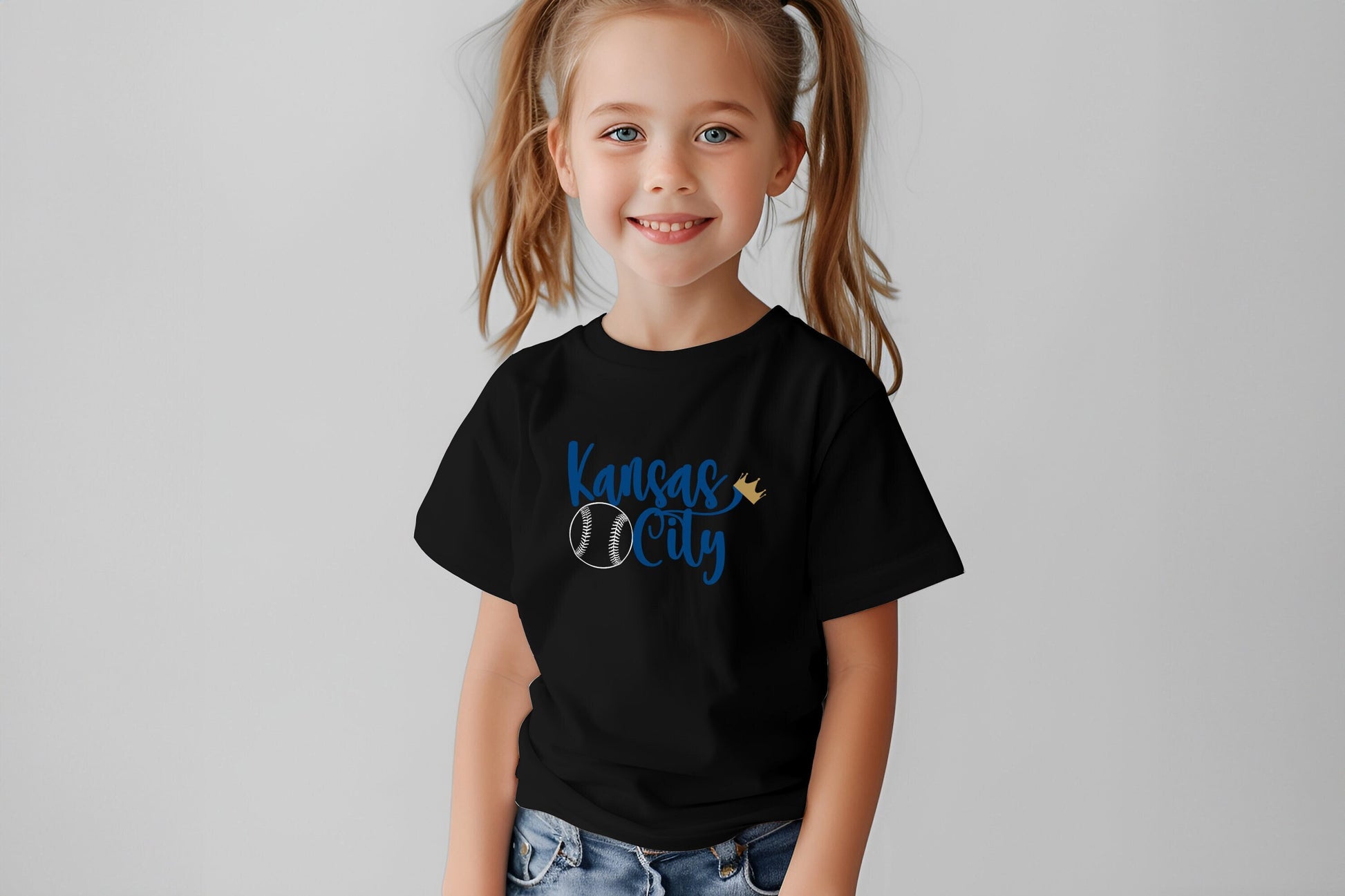 Kansas City Baseball Toddler Youth | Black Sweatshirt Long & Short Sleeve T-Shirt | Perfect for Game Day! | Soft! | Made here in KC ! Royal