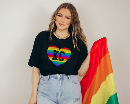Kansas City Rainbow Heart | Black T-Shirt | Made here in KC! | Perfect Gift for Pride Month! | Soft! | LGBTQIA+ LGBTQ