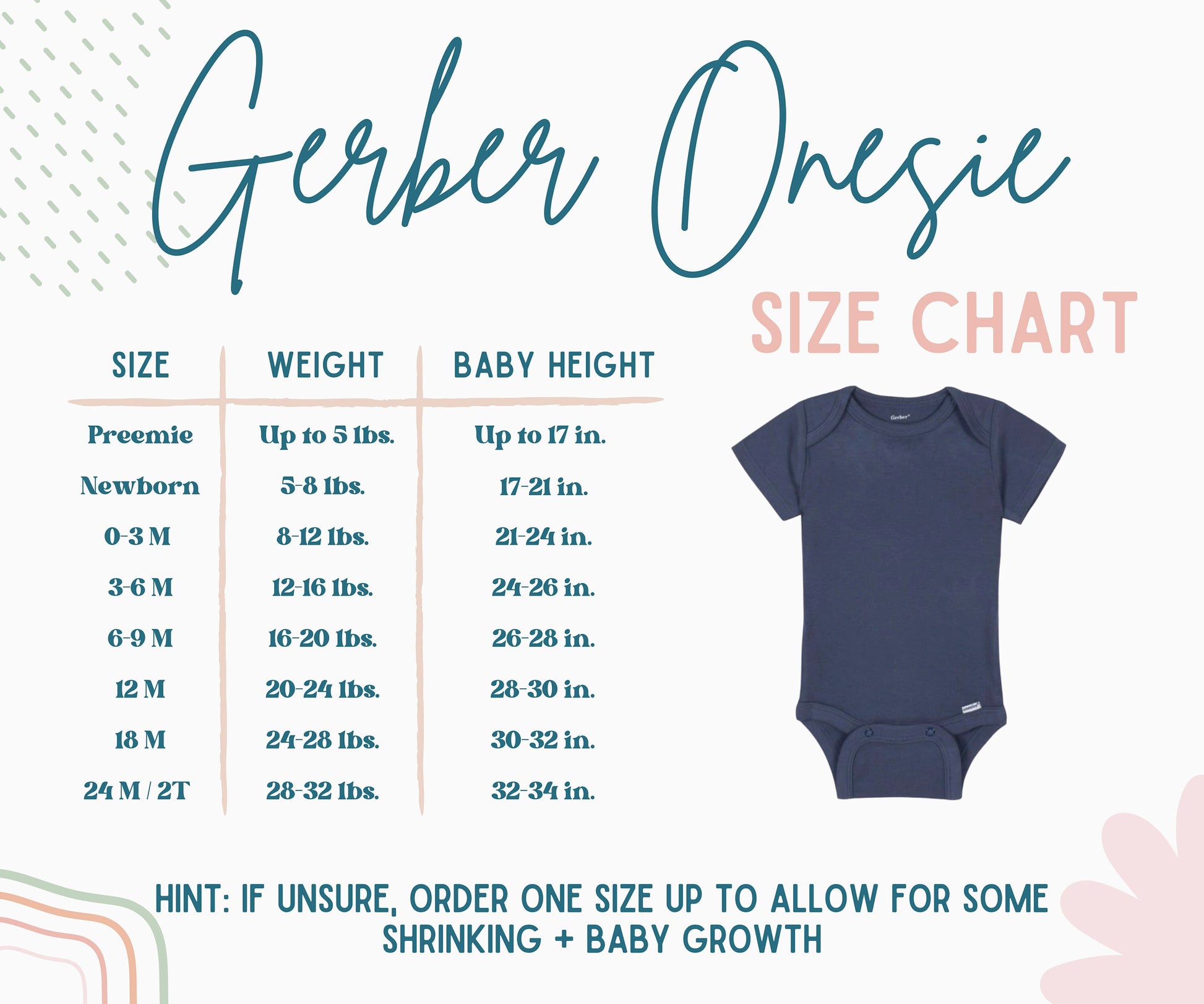 a baby onesie size chart for a baby