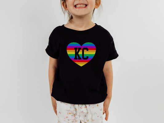KC Rainbow Heart | Toddler Youth Kids | Made in Kansas City | Black Sweatshirt Long & Short Sleeve T-Shirt | Pride Month | Soft!