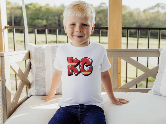 Graffiti KC | Made in Kansas City! | Toddler Kids Football at Arrowhead White Long or Short Sleeve T-Shirt | Perfect for Game Day! | Soft!