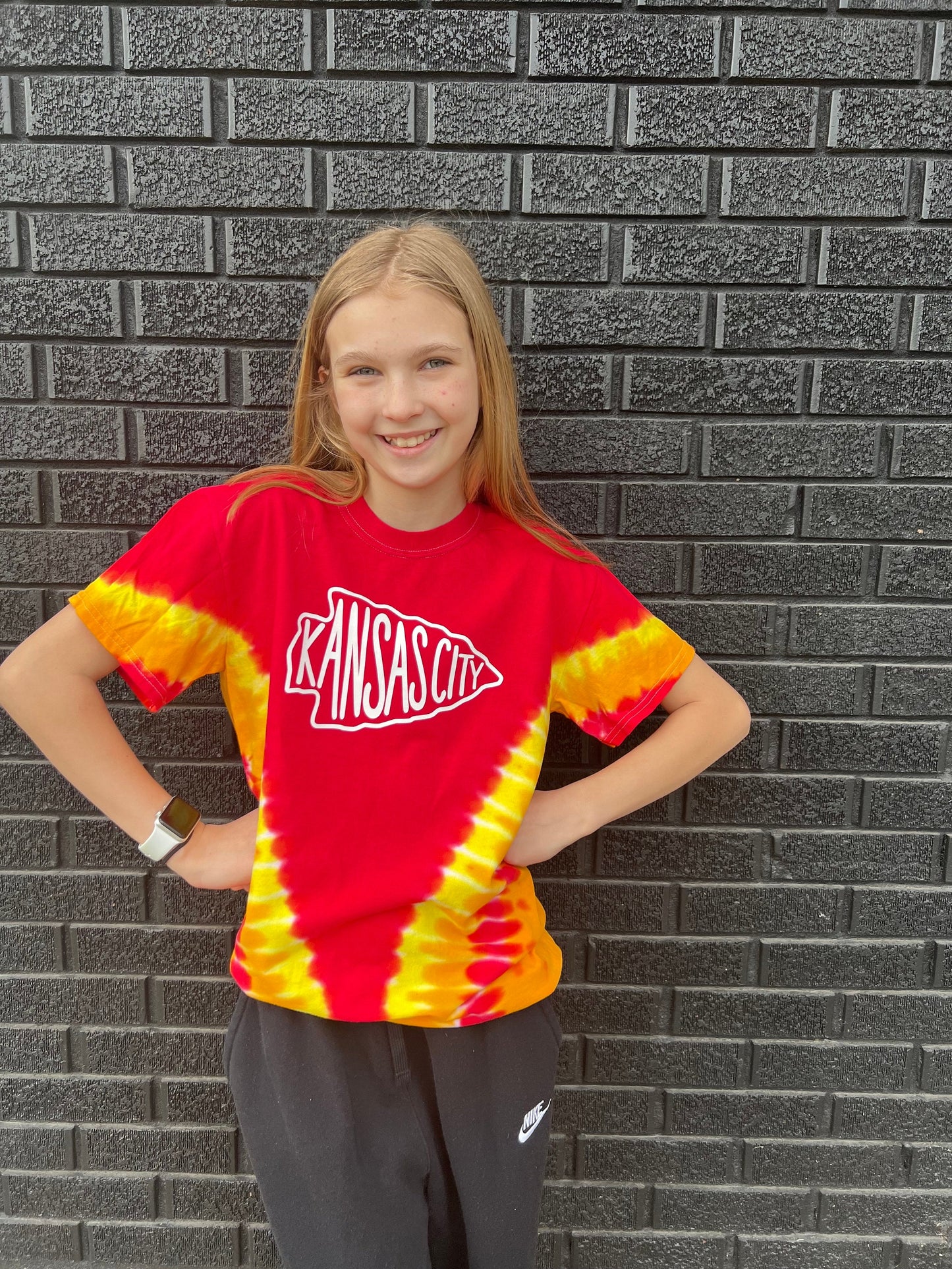 Tie Dye Kansas City Arrowhead | Red Gold White Short Sleeve T-Shirt | Perfect for Game Day! | Made in KC!