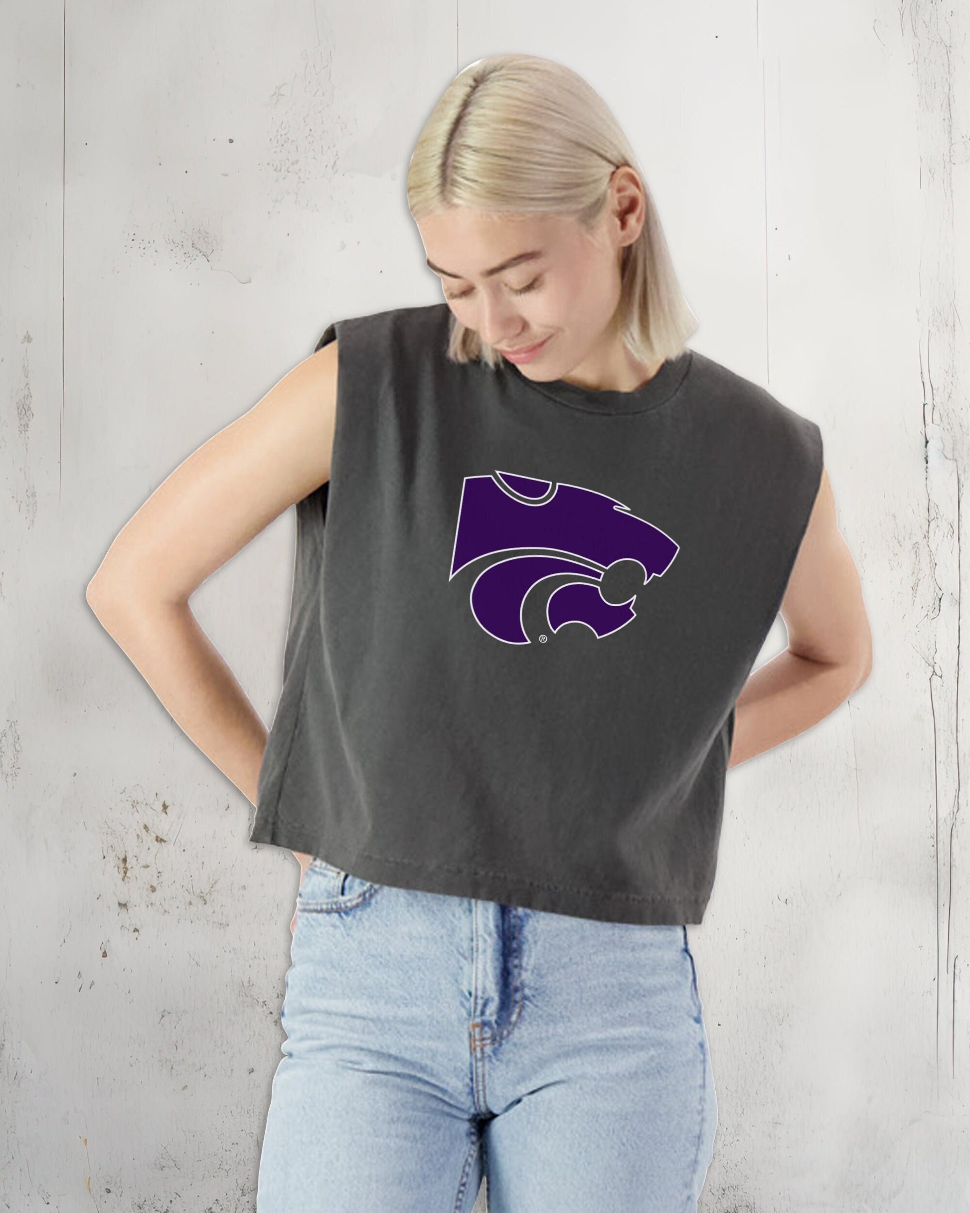 Crop Top Tank | LICENSED K-State ® | Powercat | KSU ® | cute cropped shirt | Kansas State Wildcat Fan Gift | KState Garment Dyed | Wild Cats