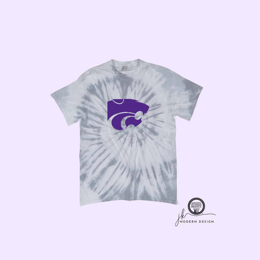 LICENSED K-State ® Tie-Dye Shirt | Powercat | KSU | Game day shirt | Gift for Kansas State Wildcat Fan | KState Tie Dye | Wild Cats | Gray