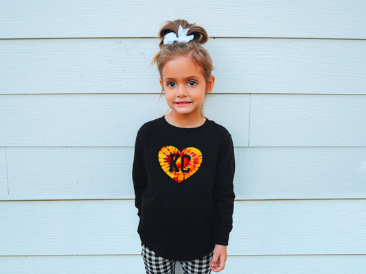 Kids Tie Dye KC Heart Shirt | Black Sweatshirt Long & Short Sleeve T-Shirt | Perfect Game Day Tee | Kansas City T-Shirt | Super Soft!