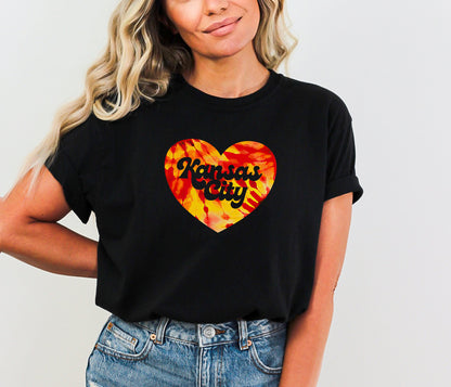 Tie Dye Retro Kansas City Heart | Black T-Shirt | Made here in KC! | Perfect for KC Football Game Day! | Arrowhead | Soft!!