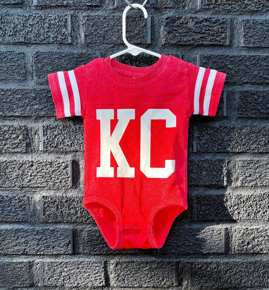 MADE IN KC Kansas City Football Jersey Gerber onesie® brand unisex 0-18 months baby shower gift bodysuit Arrowhead