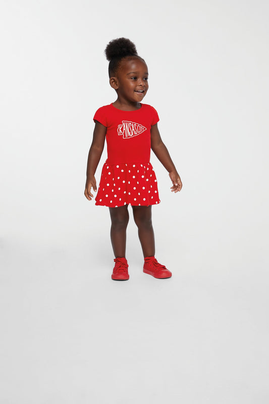 Kansas City Arrowhead Toddler Red Polka Dot Dress 2-5/6T | gift bodysuit Football | Made here in KC!