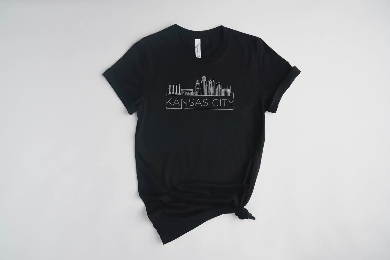 Kansas City Modern Skyline | MADE IN KC | Toddler Infant Kids Black Sweatshirt Long & Short Sleeve T-Shirt | Youth | Soft!