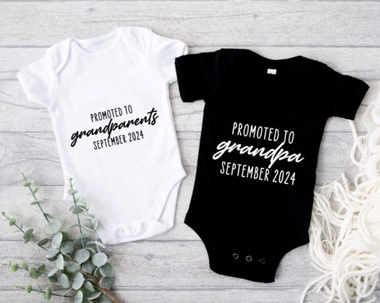 Promoted to Grandpa Grandma Grandparents Grammy Daddy Gerber ONESIE® unisex 0-3 6-9 & 3-6 months baby pregnancy announcement bodysuit Custom