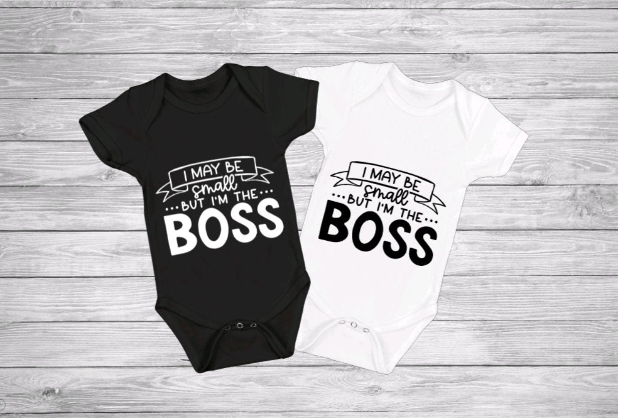 I May be Small but I'm the Boss | unisex Gerber ONESIE® brand 0-3, 6-9 & 3-6 months funny onesie baby shower hospital gift bodysuit