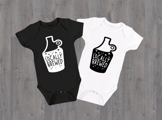 Locally Brewed | Unisex Gerber ONESIE® Brand 0-3, 6-9 & 3-6 months Craft Brewer Beer Lover | funny onesie baby shower hospital gift bodysuit