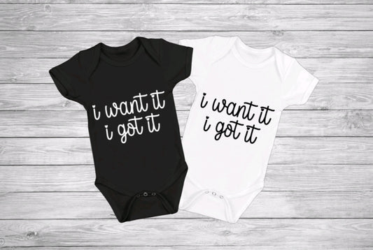 I want it, I got it | Ariana Grande 7 Rings Parody | Gerber onesie® 0-3 6-9 3-6 months Funny Baby Shower Gift Bodysuit