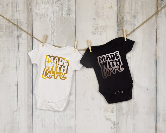 Made With Love | Retro | Vintage | unisex Gerber ONESIE® brand 0-3, 6-9 & 3-6 months funny onesie baby shower hospital gift bodysuit