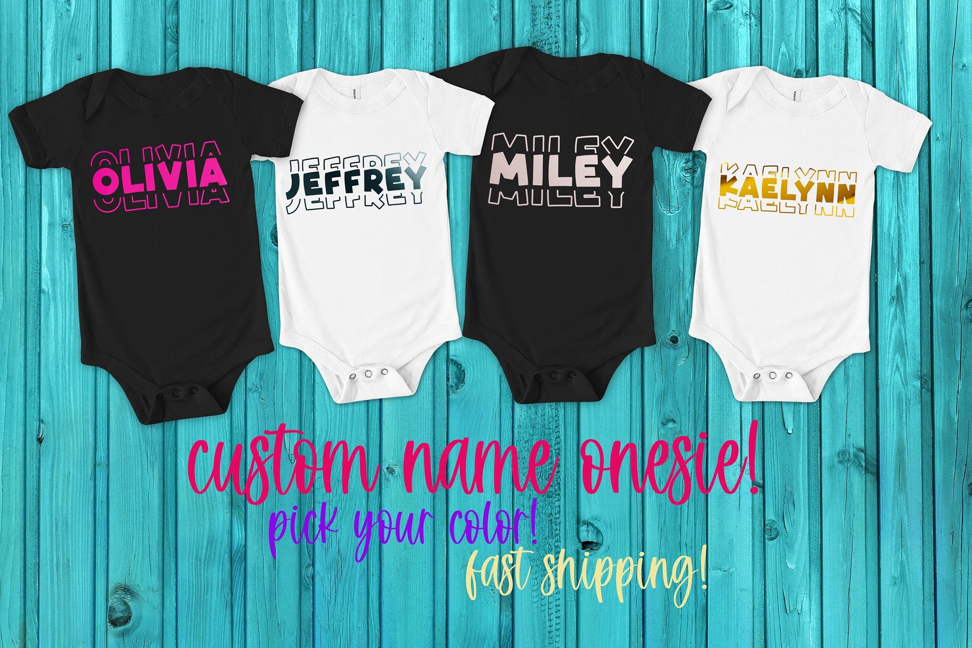 Create your own onesie®! Stacked Name | Retro | Gerber ONESIE® | baby shower birthday gift personalize make your own