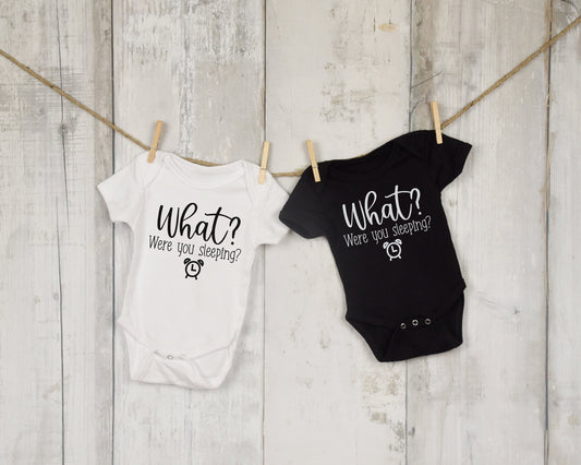 What? Were You Sleeping? | unisex Gerber ONESIE® brand 0-3, 6-9 & 3-6 months funny onesie baby shower hospital gift bodysuit